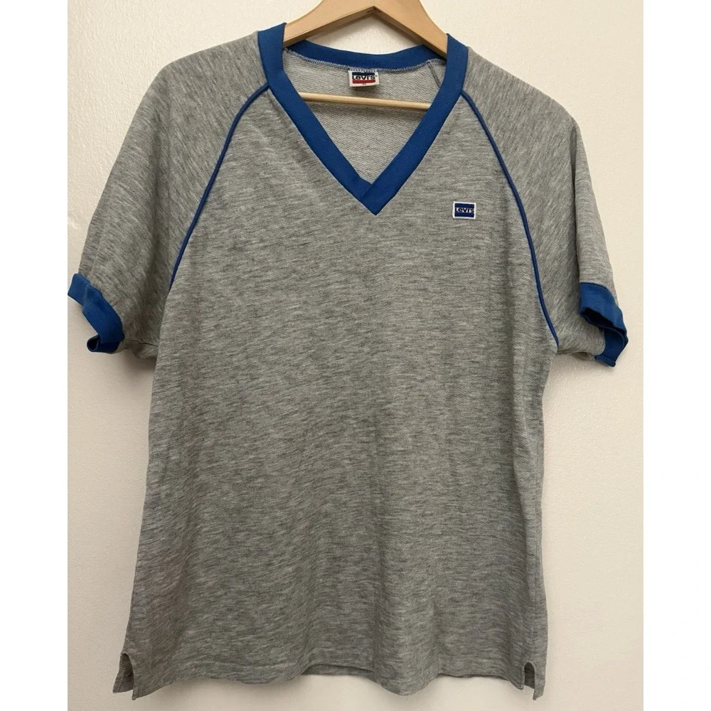 VTG 80's Levi's made in USA Short Sleeves Sweatshirt Blue Trim‎ Sz XL